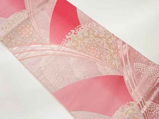 曲線に華紋模様織出し袋帯